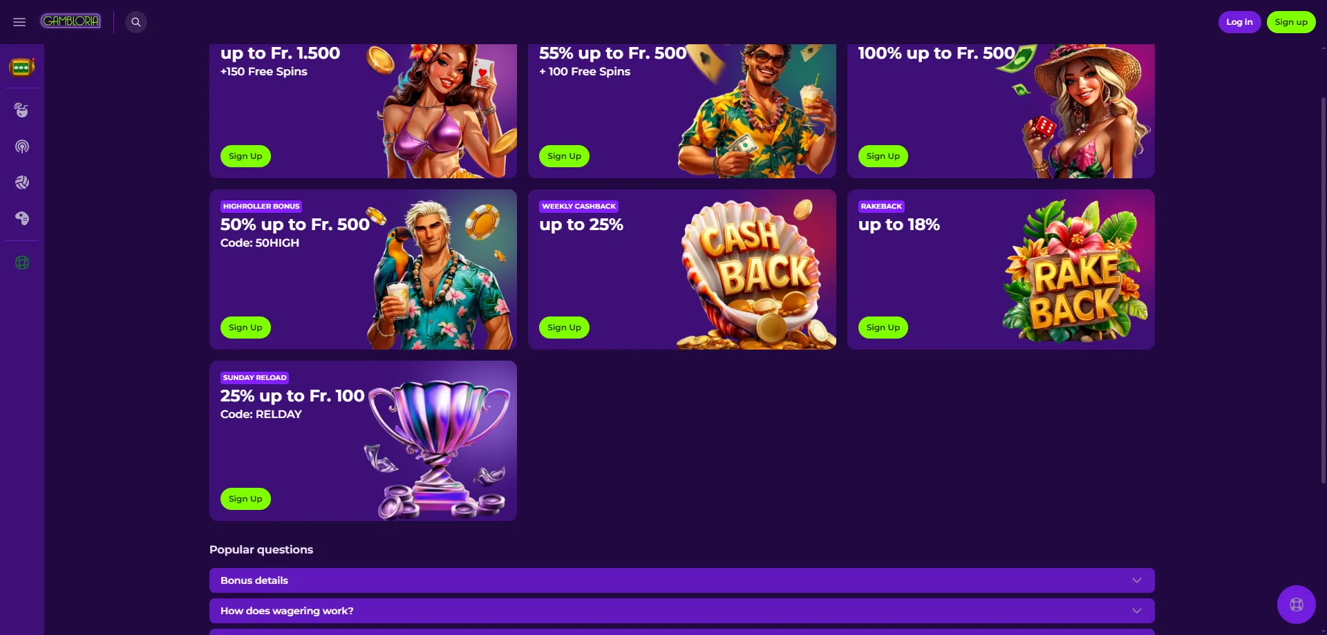Gambloria Casino Bonus ohne Einzahlung – 100 Freispiele mit Code JOHNFREESPINS